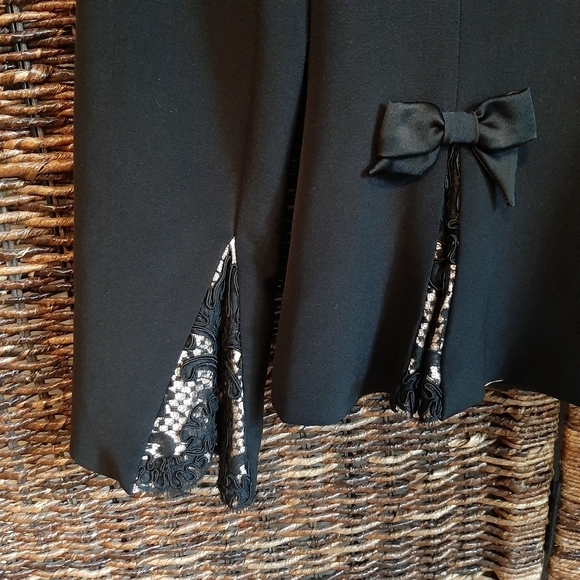 Louis Feraud Silk Blazer Black 38 6 Small Medium Bows Lace Formal French Chic - Picture 5 of 10